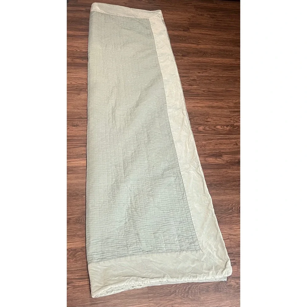 Pottery Barn King Quilt one Sham Sage Green Silk Cotton Velvet Channel Stitch